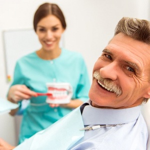 man at a consultation for dentures