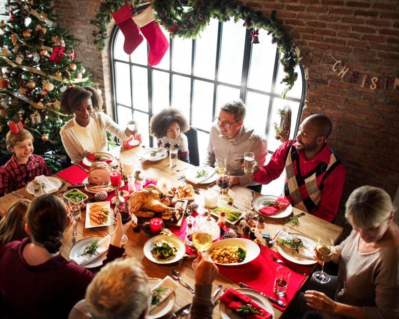 A family enjoys the holidays with good oral health